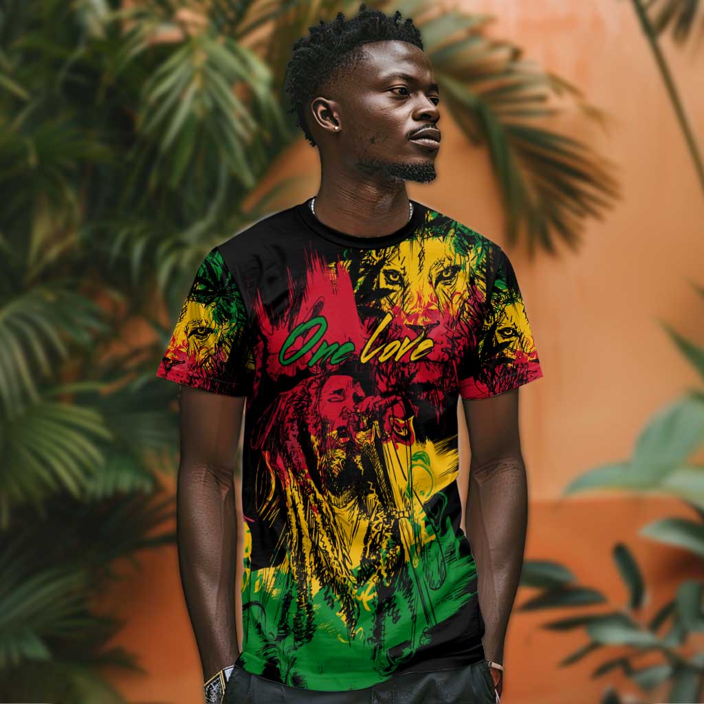 Rastafarian Lion Legend Bob T shirt Black Jamaican Reggae Festival Sketch Portrait LT9