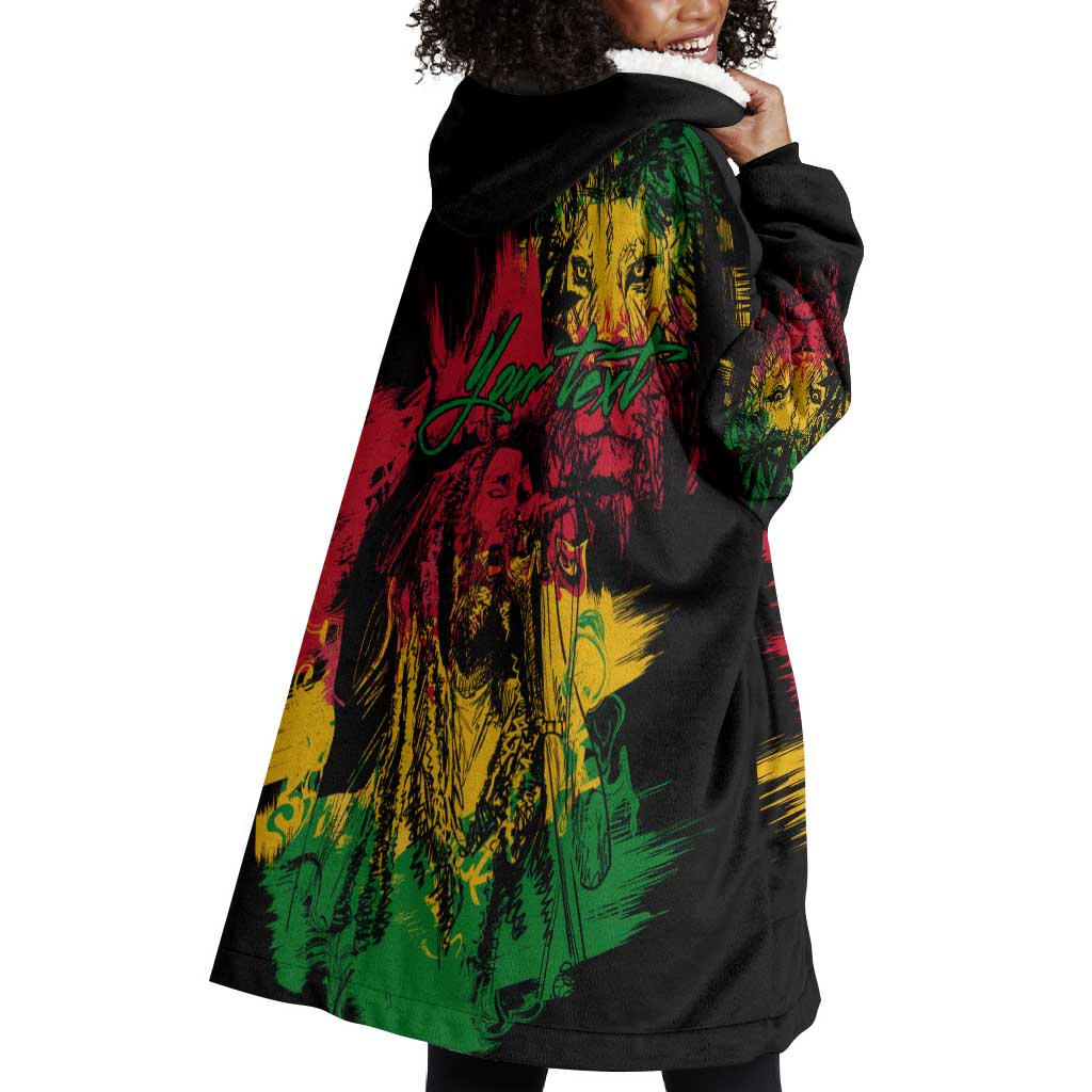 Rastafarian Lion Legend Bob Wearable Blanket Hoodie Black Jamaican Reggae Festival Sketch Portrait LT9