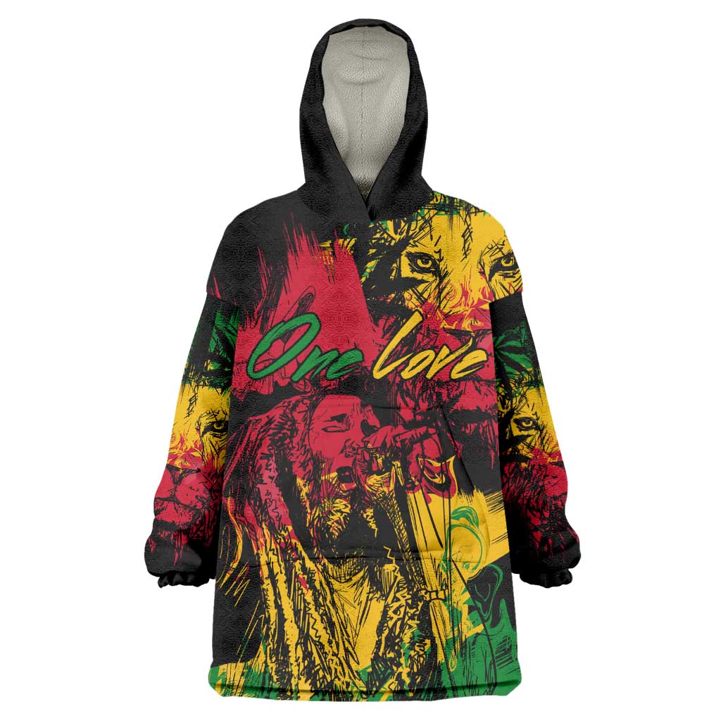 Rastafarian Lion Legend Bob Wearable Blanket Hoodie Black Jamaican Reggae Festival Sketch Portrait LT9