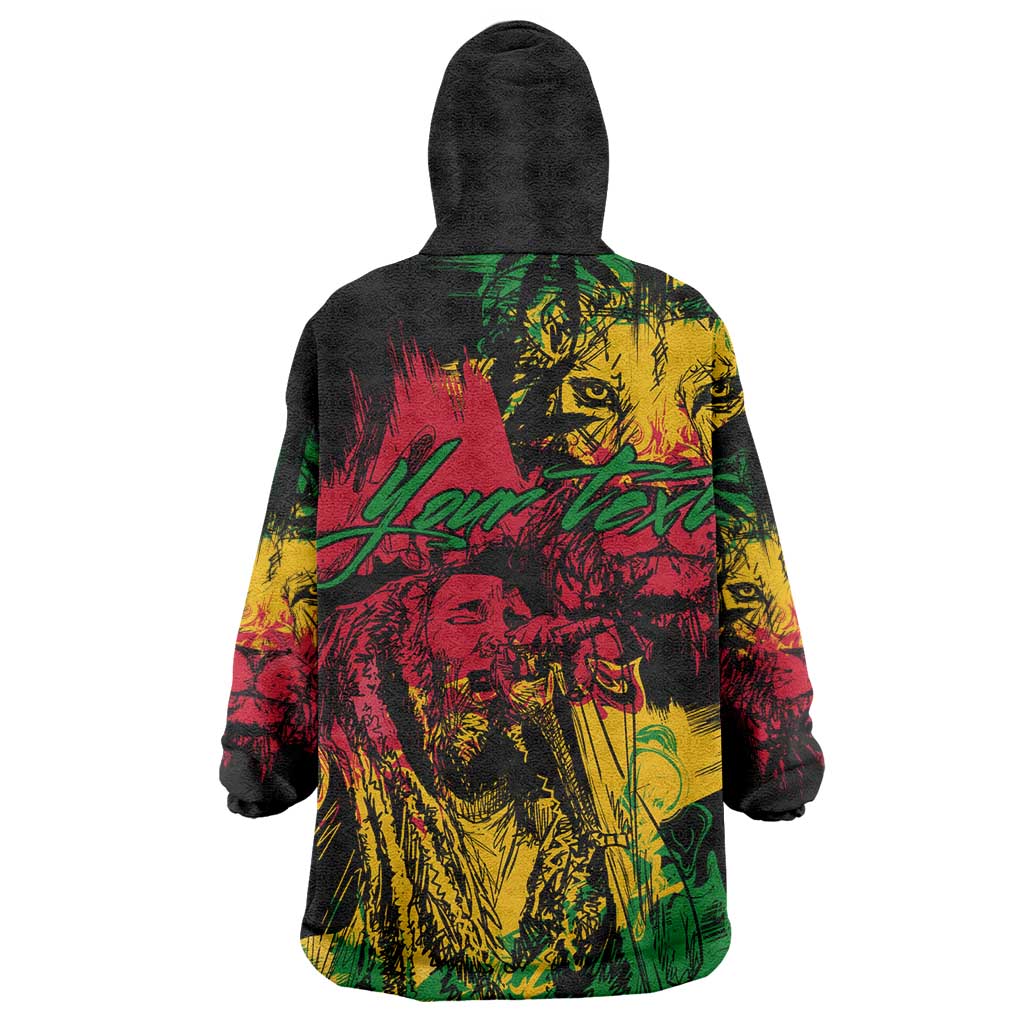 Rastafarian Lion Legend Bob Wearable Blanket Hoodie Black Jamaican Reggae Festival Sketch Portrait LT9