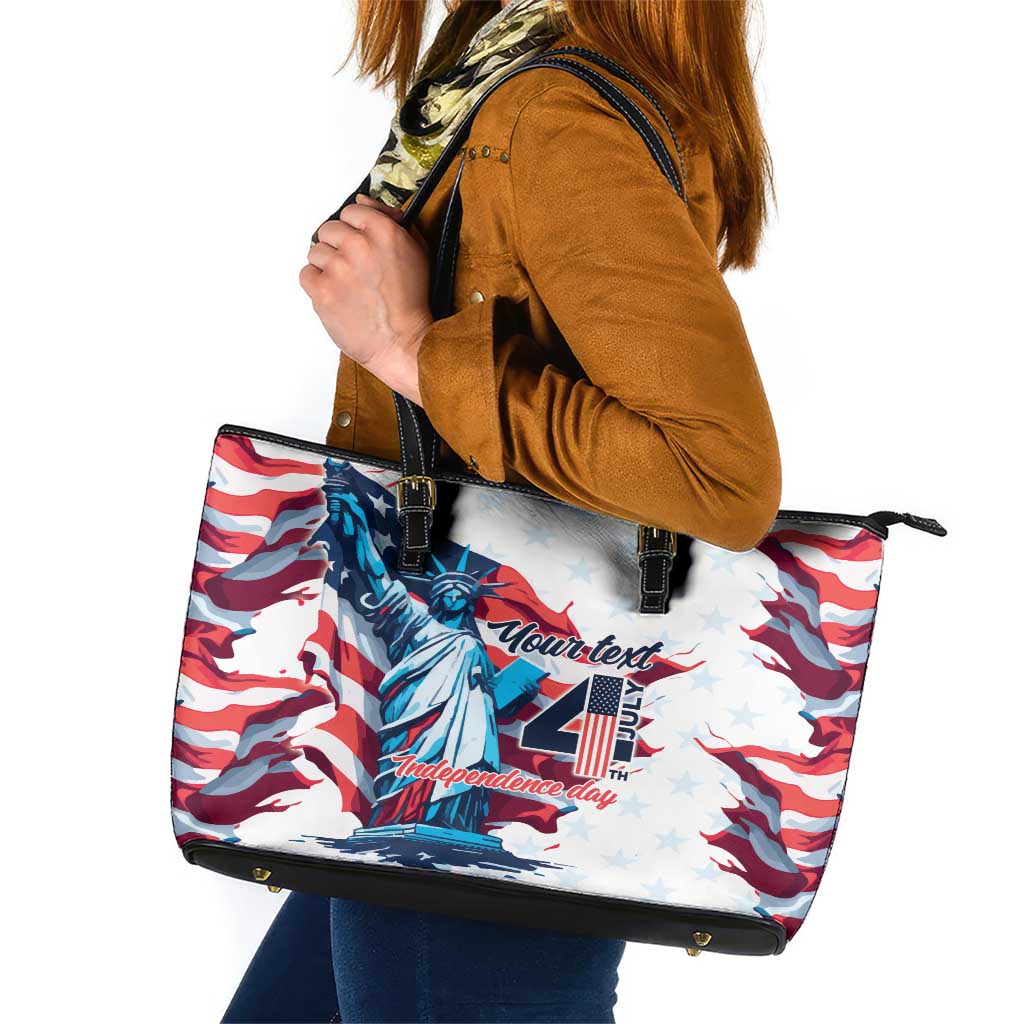 Personalized United States Independence Day Leather Tote Bag Statue of Liberty Happy 4th Of July LT9