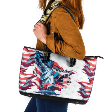 Personalized United States Independence Day Leather Tote Bag Statue of Liberty Happy 4th Of July LT9