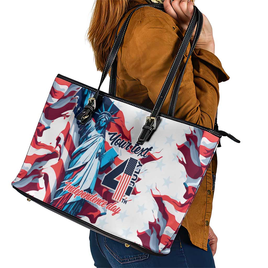 Personalized United States Independence Day Leather Tote Bag Statue of Liberty Happy 4th Of July LT9