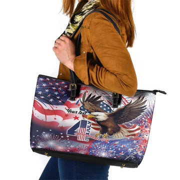 Personalized American Eagles 4th of July Leather Tote Bag USA Independence Day LT9