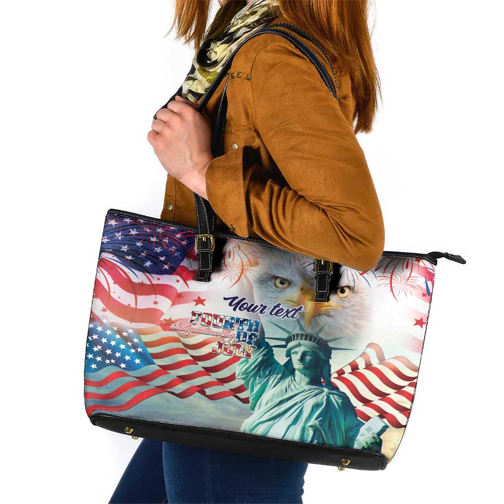 Personalized 4th of July USA Statue of Liberty Leather Tote Bag Happy Independence Day LT9