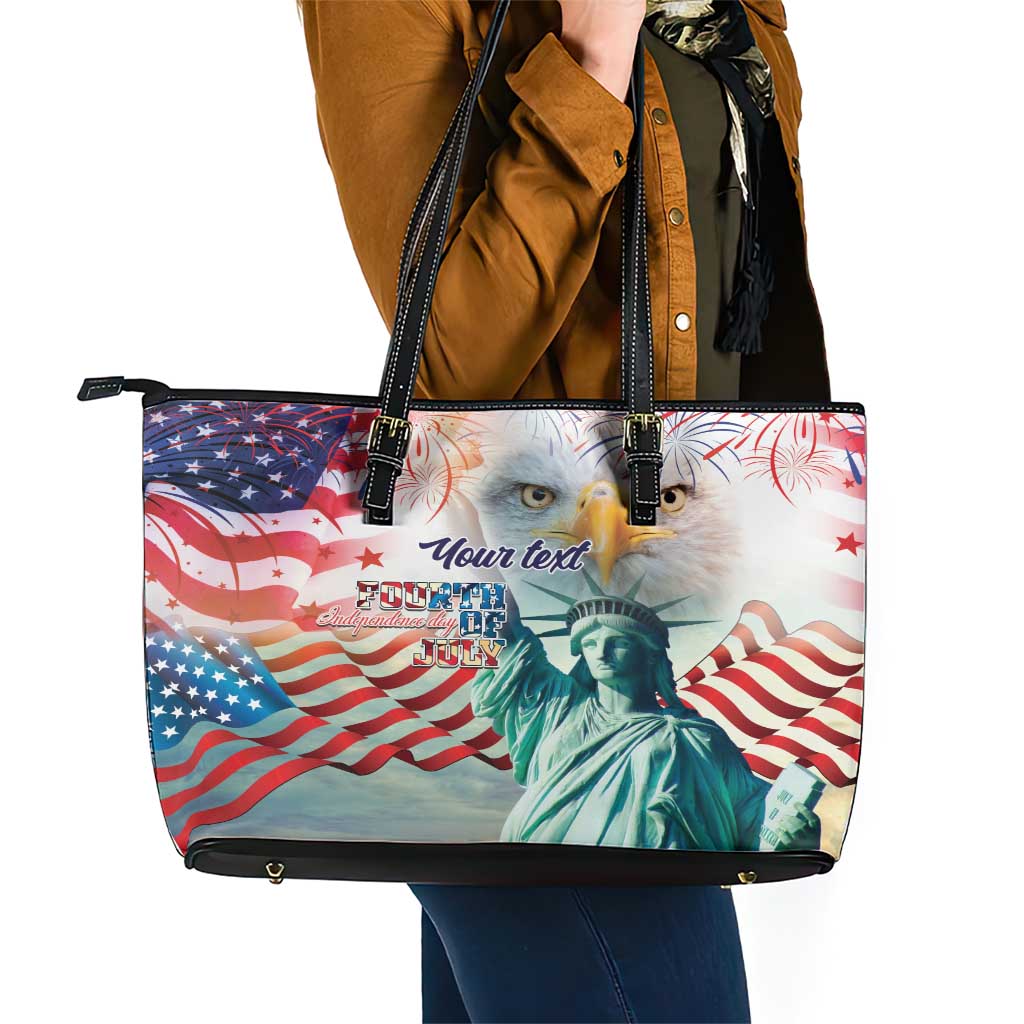 Personalized 4th of July USA Statue of Liberty Leather Tote Bag Happy Independence Day LT9