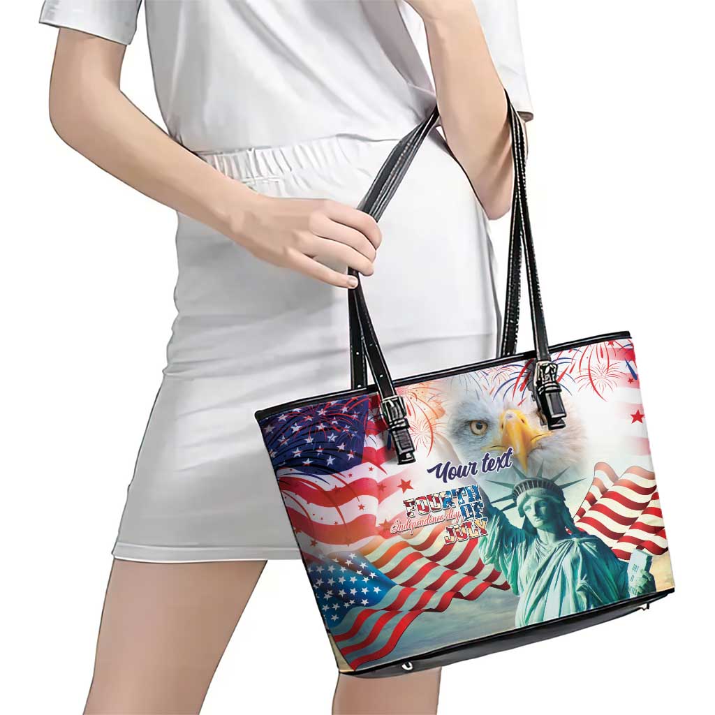 Personalized 4th of July USA Statue of Liberty Leather Tote Bag Happy Independence Day LT9