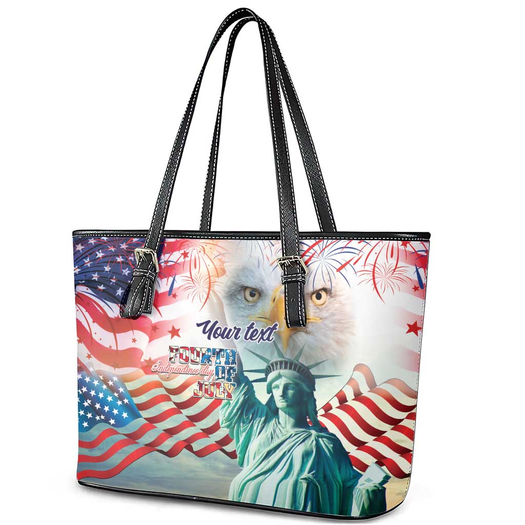 Personalized 4th of July USA Statue of Liberty Leather Tote Bag Happy Independence Day LT9