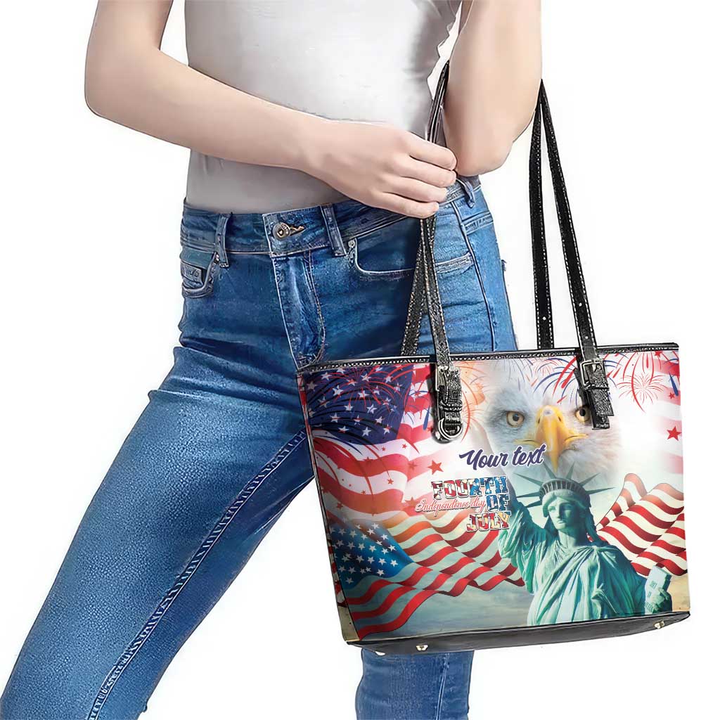 Personalized 4th of July USA Statue of Liberty Leather Tote Bag Happy Independence Day LT9