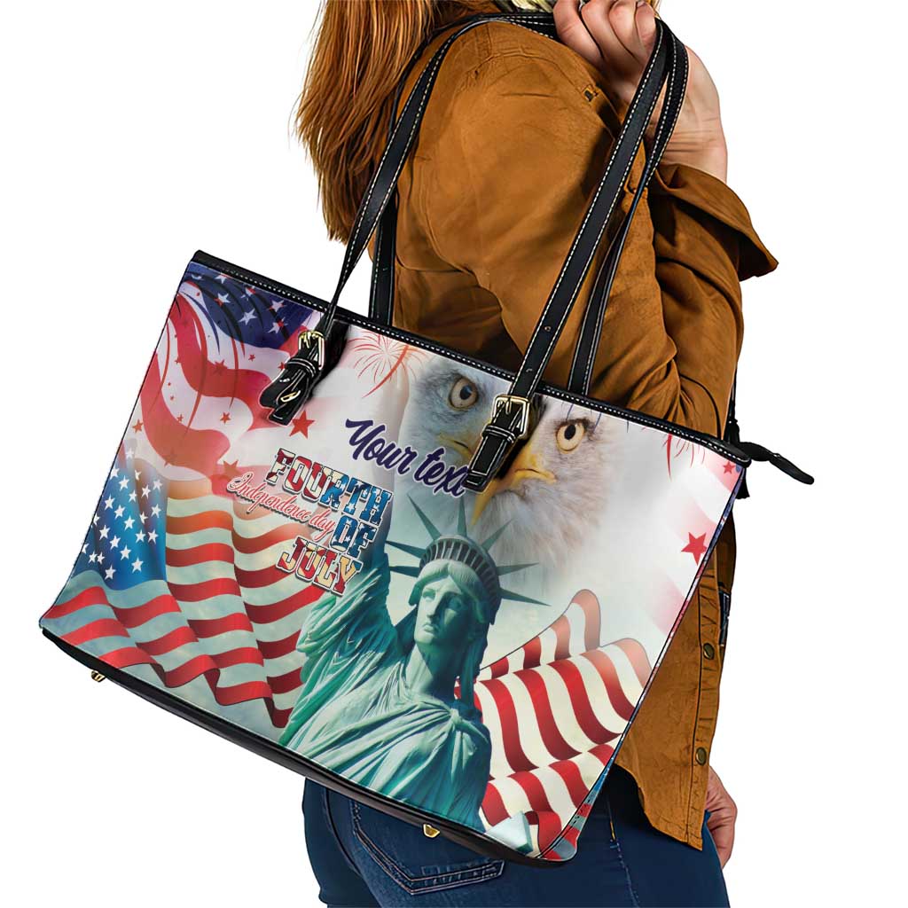Personalized 4th of July USA Statue of Liberty Leather Tote Bag Happy Independence Day LT9