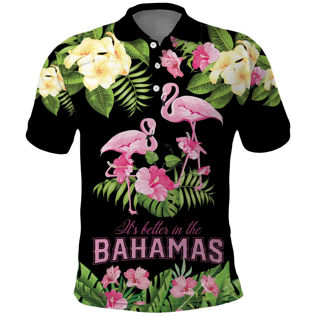 The Bahamas Flamingo Polo Shirt Bahamian Tropical Flowers LT9