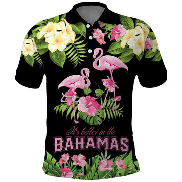 The Bahamas Flamingo Polo Shirt Bahamian Tropical Flowers LT9