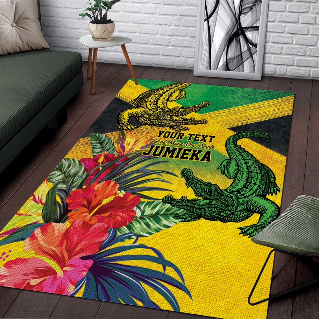 Personalized Black Jamaicans Crocodile Area Rug Tropical Flowers Grunge Flag LT9