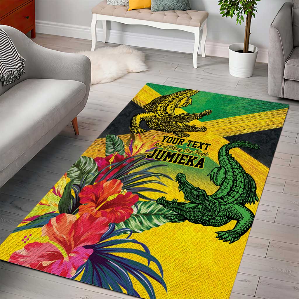 Personalized Black Jamaicans Crocodile Area Rug Tropical Flowers Grunge Flag LT9