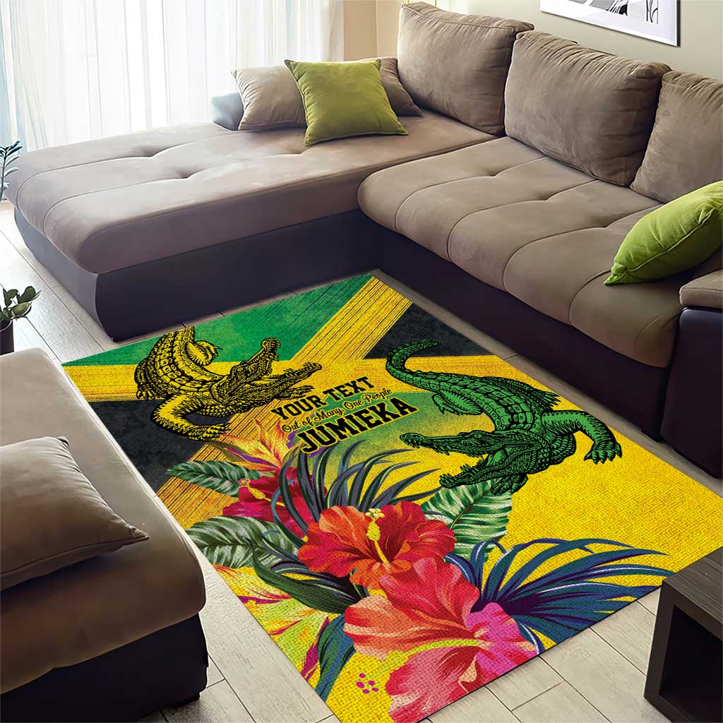 Personalized Black Jamaicans Crocodile Area Rug Tropical Flowers Grunge Flag LT9