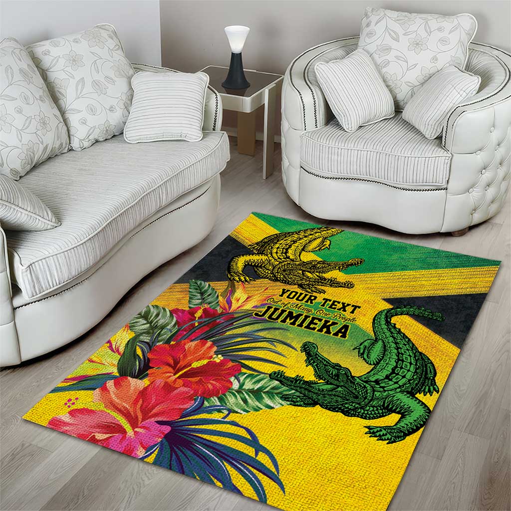 Personalized Black Jamaicans Crocodile Area Rug Tropical Flowers Grunge Flag LT9