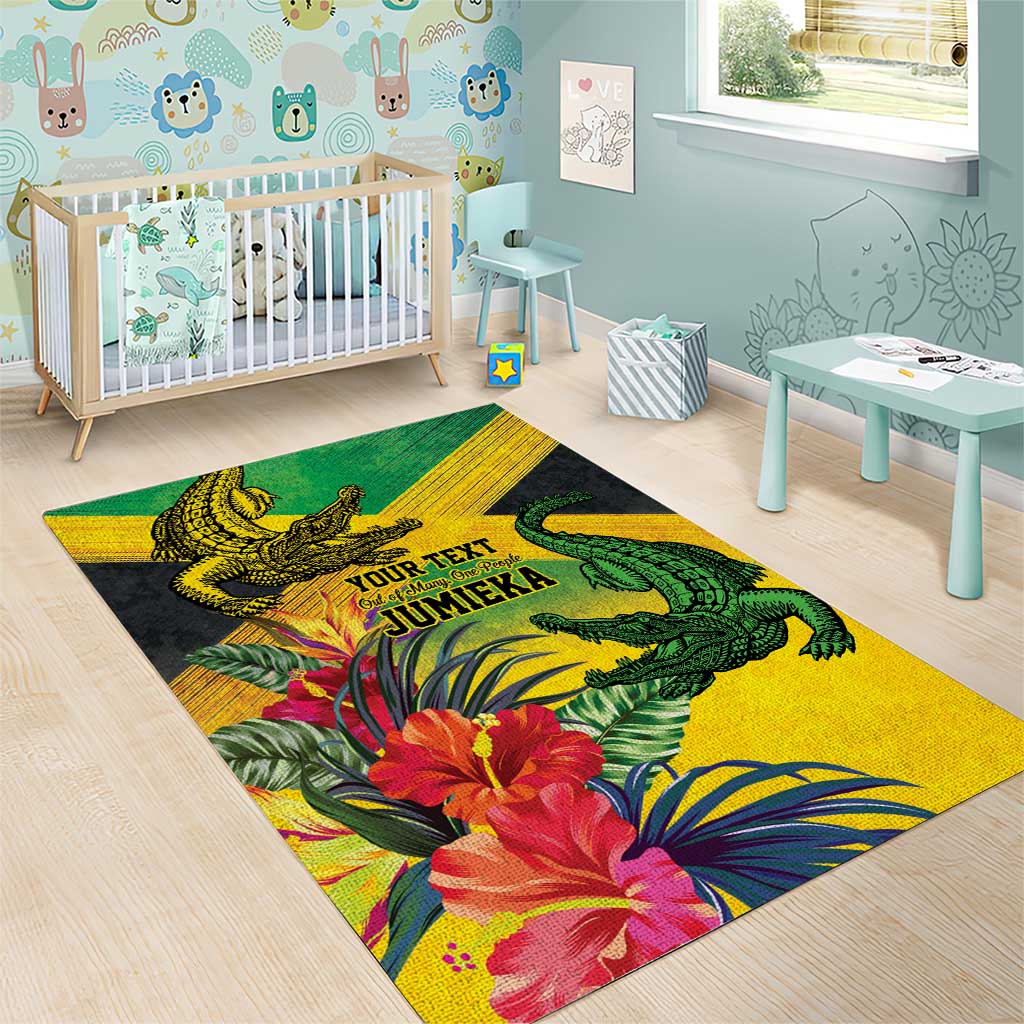 Personalized Black Jamaicans Crocodile Area Rug Tropical Flowers Grunge Flag LT9