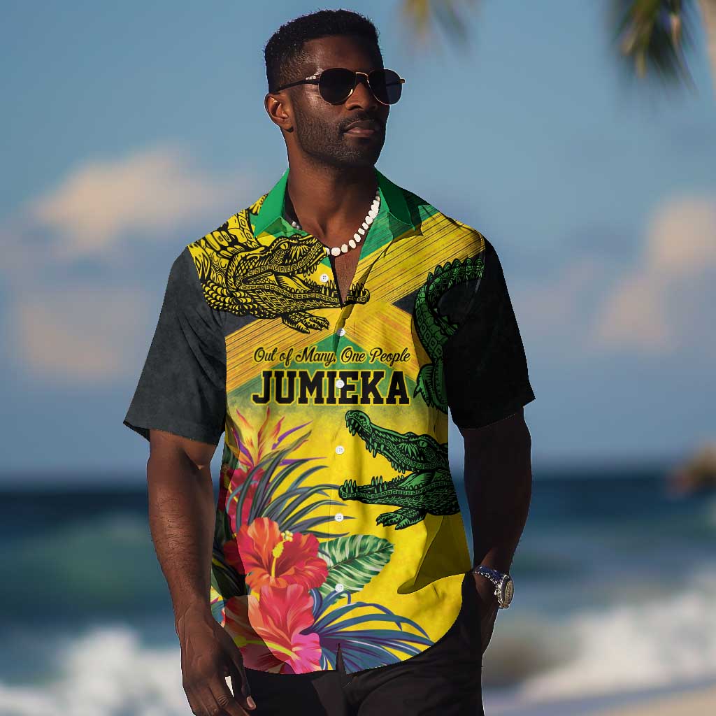 Personalized Black Jamaicans Crocodile Hawaiian Shirt Tropical Flowers Grunge Flag LT9