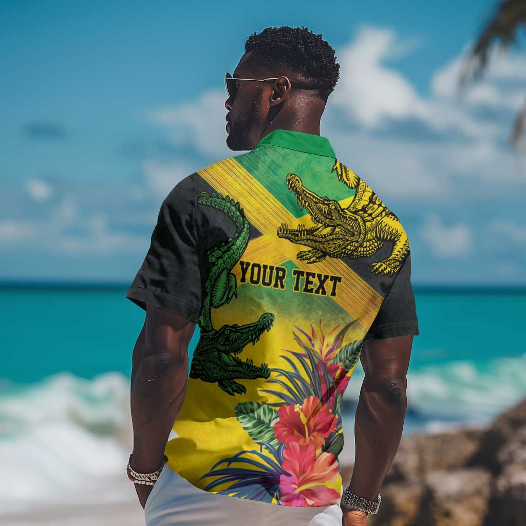 Personalized Black Jamaicans Crocodile Hawaiian Shirt Tropical Flowers Grunge Flag LT9