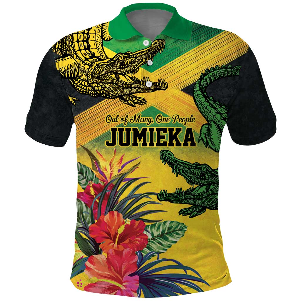 Personalized Jamaica Crocodile Polo Shirt Tropical Flowers Grunge Flag LT9