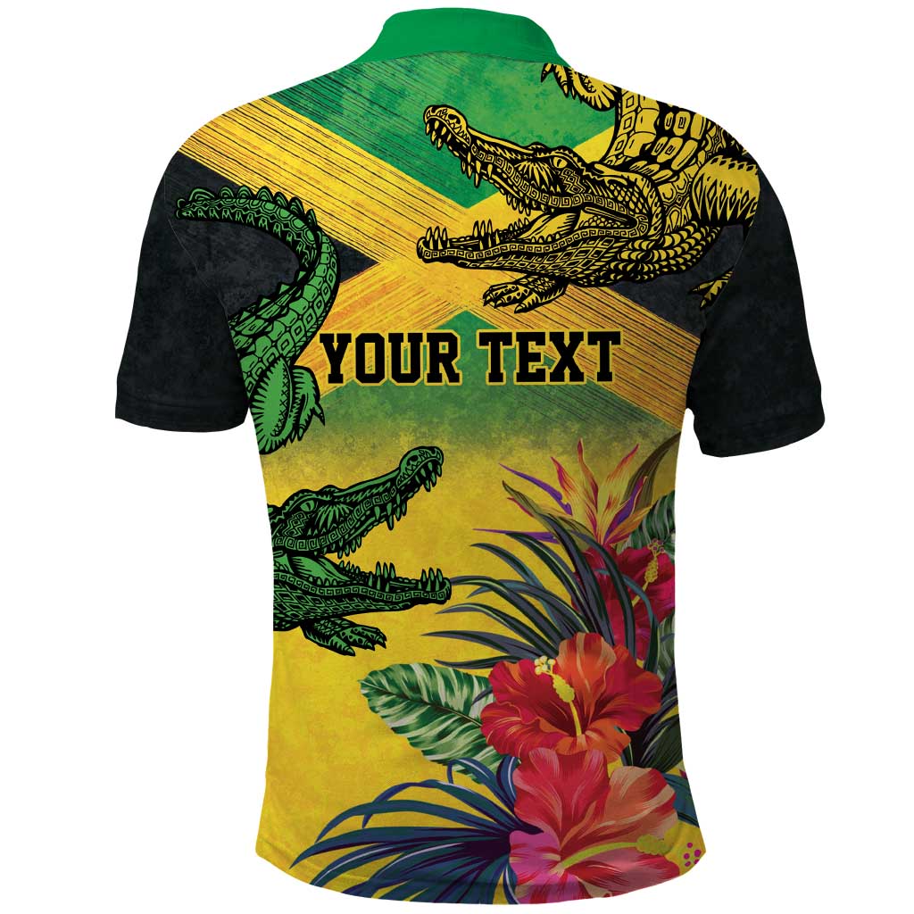 Personalized Jamaica Crocodile Polo Shirt Tropical Flowers Grunge Flag LT9