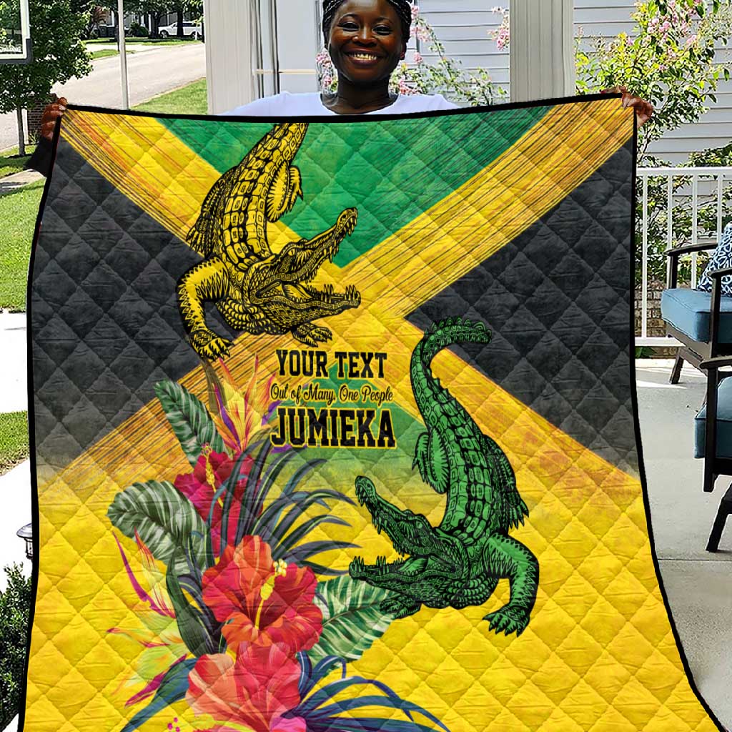 Personalized Black Jamaicans Crocodile Quilt Tropical Flowers Grunge Flag LT9