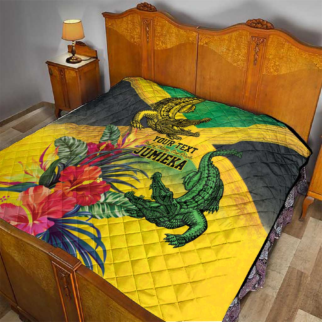 Personalized Black Jamaicans Crocodile Quilt Tropical Flowers Grunge Flag LT9