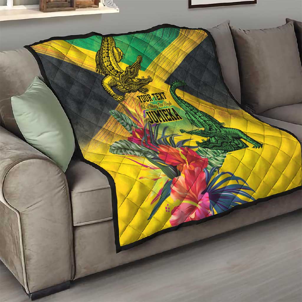 Personalized Black Jamaicans Crocodile Quilt Tropical Flowers Grunge Flag LT9