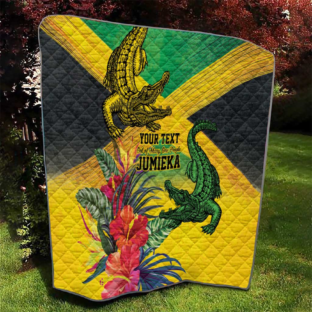 Personalized Black Jamaicans Crocodile Quilt Tropical Flowers Grunge Flag LT9