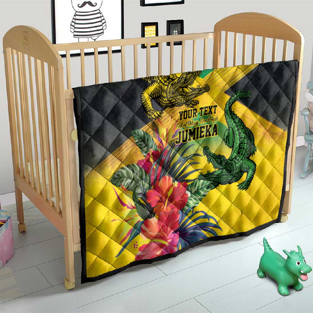 Personalized Black Jamaicans Crocodile Quilt Tropical Flowers Grunge Flag LT9