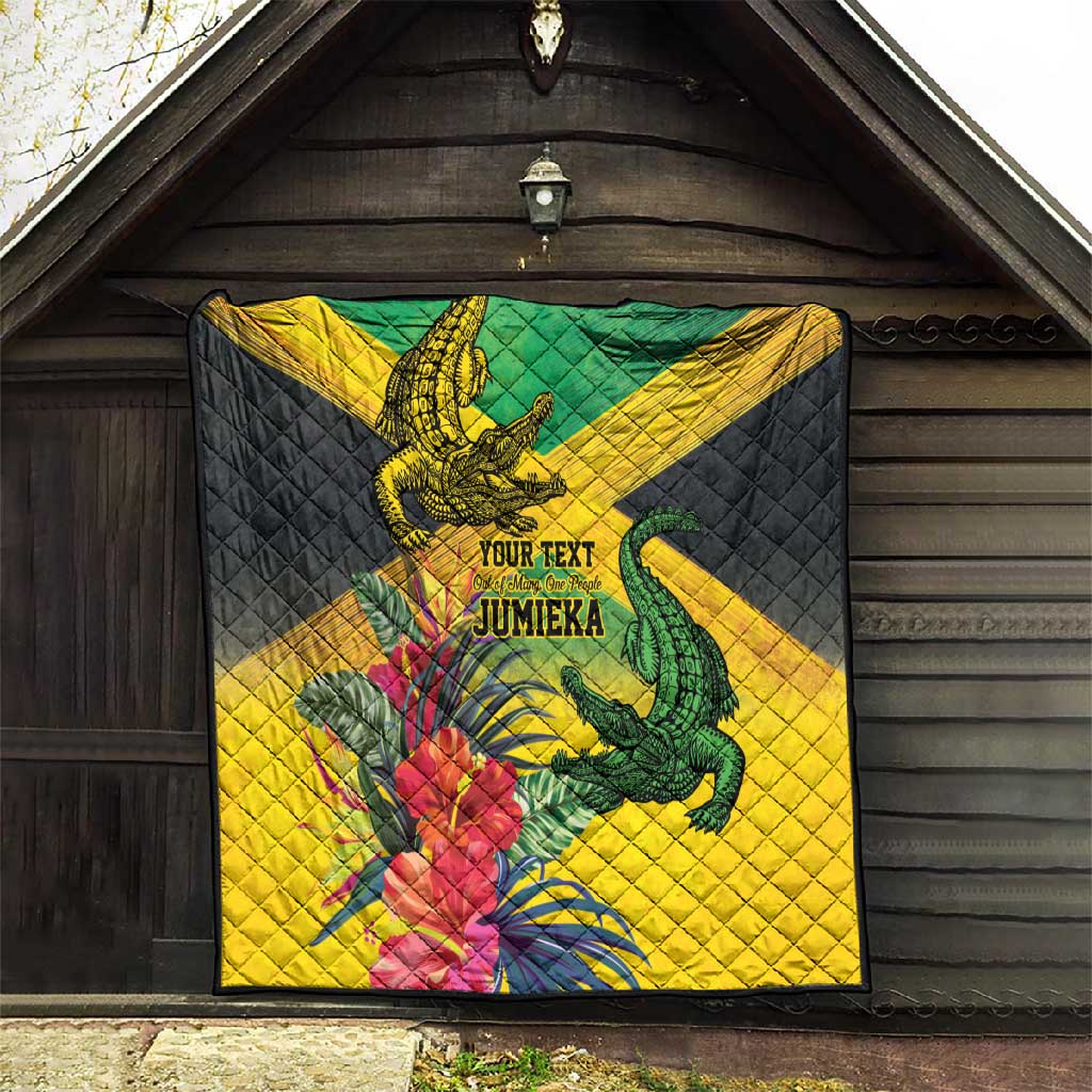 Personalized Black Jamaicans Crocodile Quilt Tropical Flowers Grunge Flag LT9