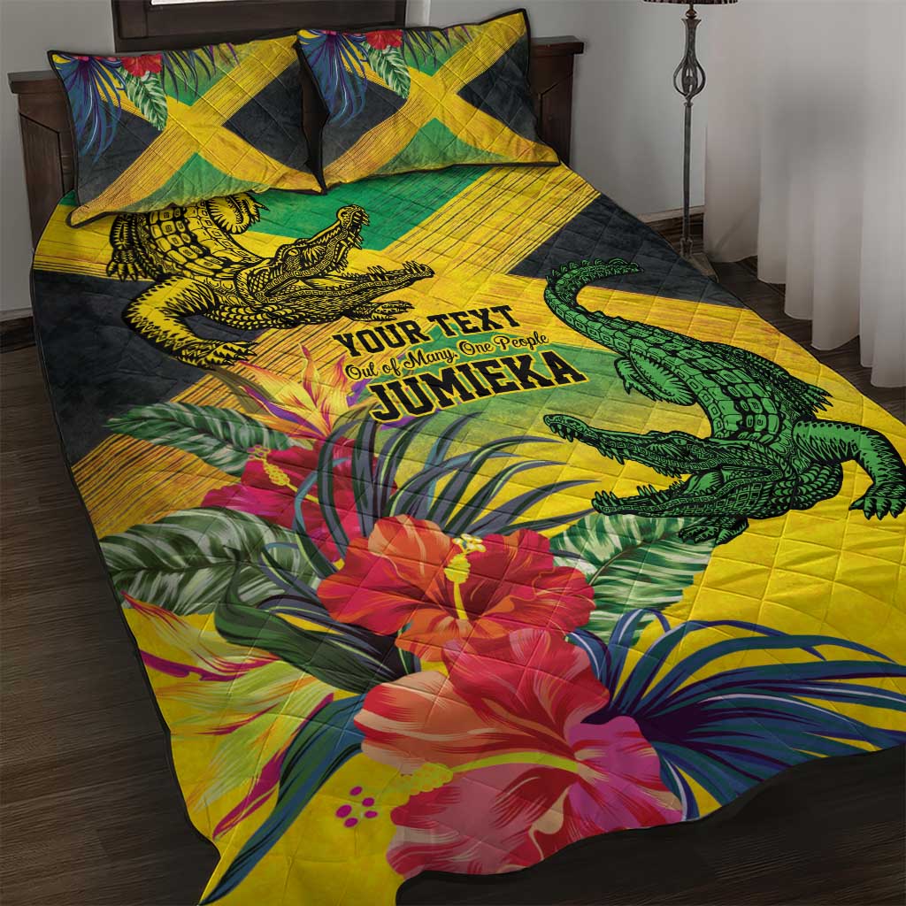 Personalized Black Jamaicans Crocodile Quilt Bed Set Tropical Flowers Grunge Flag LT9