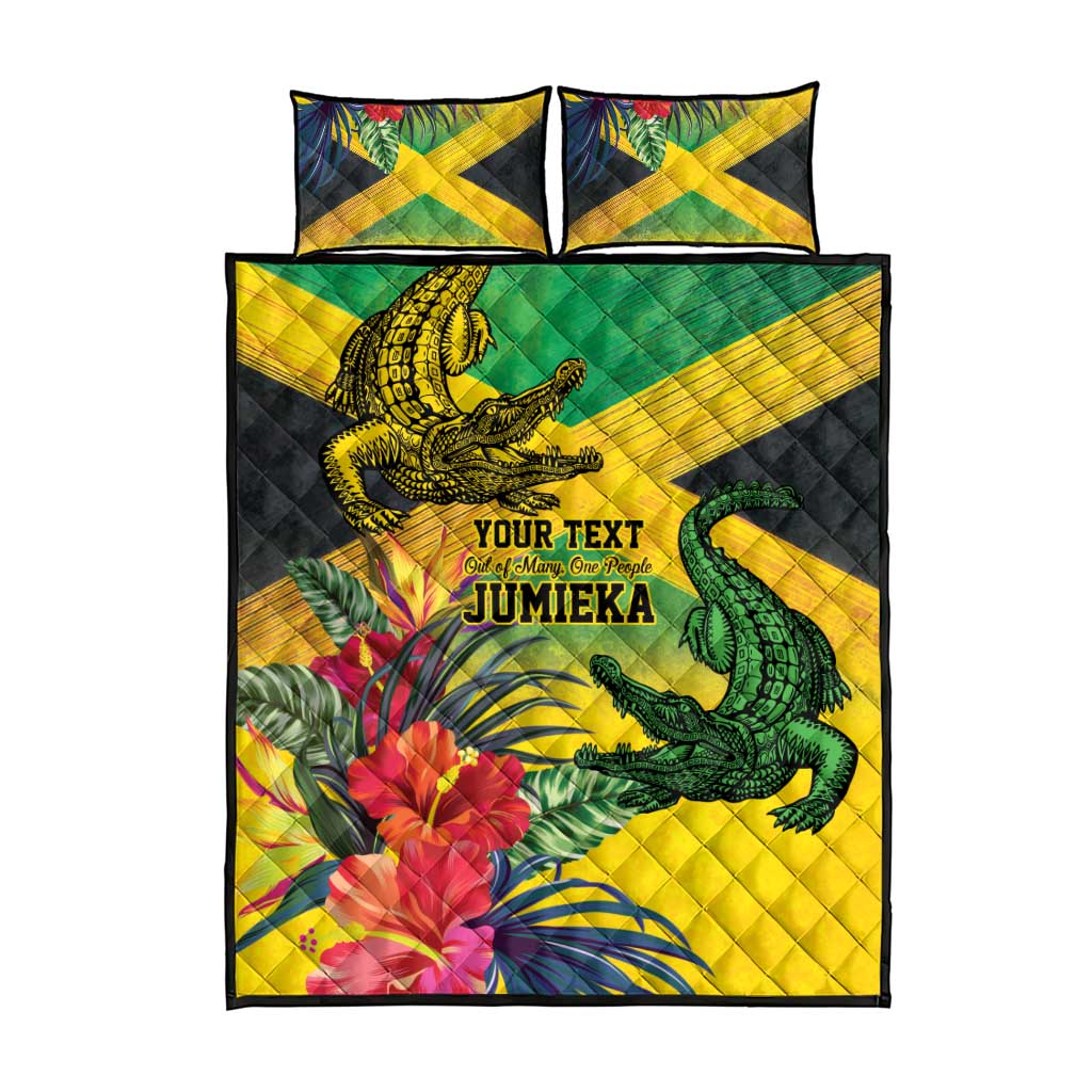 Personalized Black Jamaicans Crocodile Quilt Bed Set Tropical Flowers Grunge Flag LT9