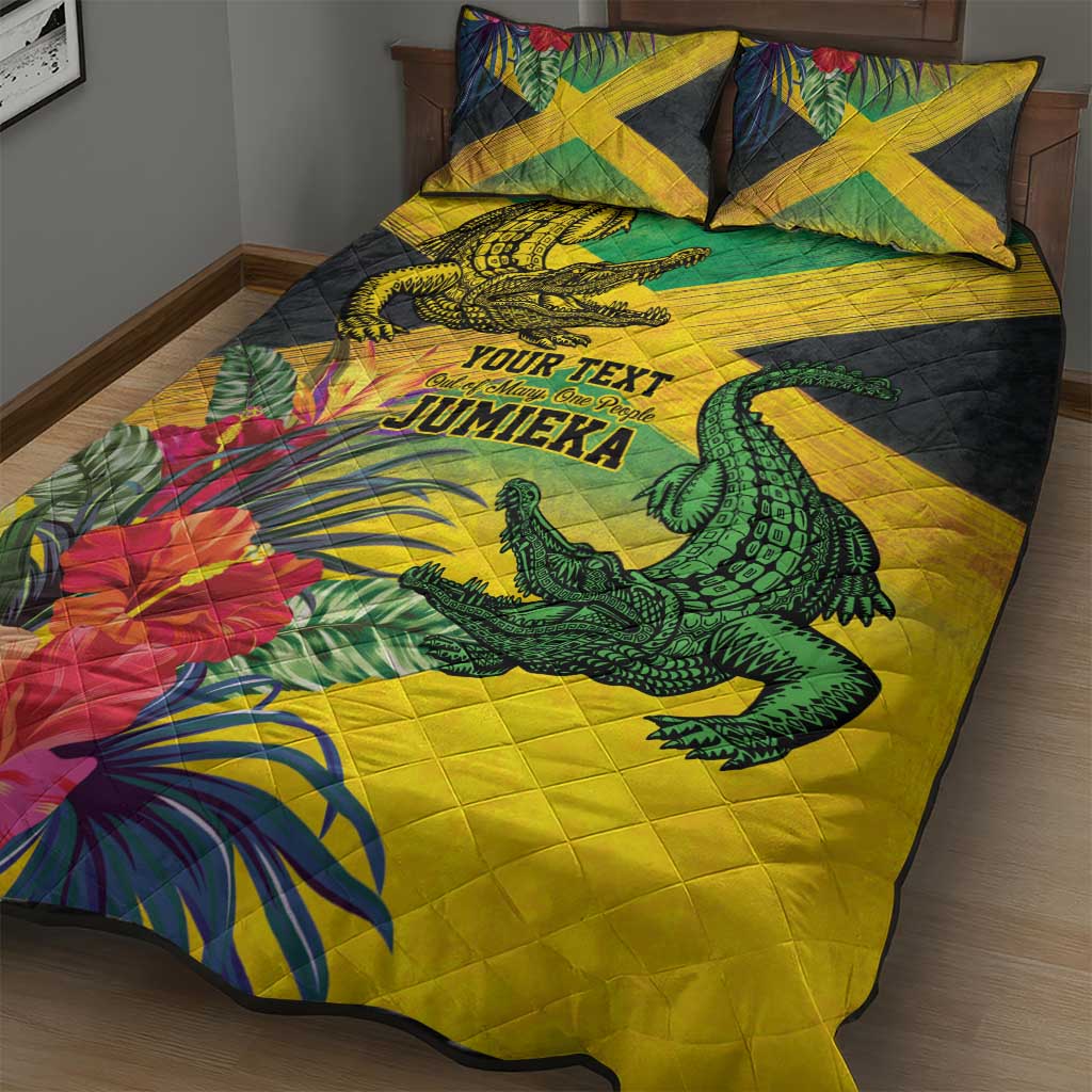 Personalized Black Jamaicans Crocodile Quilt Bed Set Tropical Flowers Grunge Flag LT9
