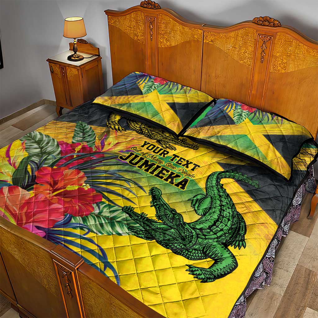 Personalized Black Jamaicans Crocodile Quilt Bed Set Tropical Flowers Grunge Flag LT9