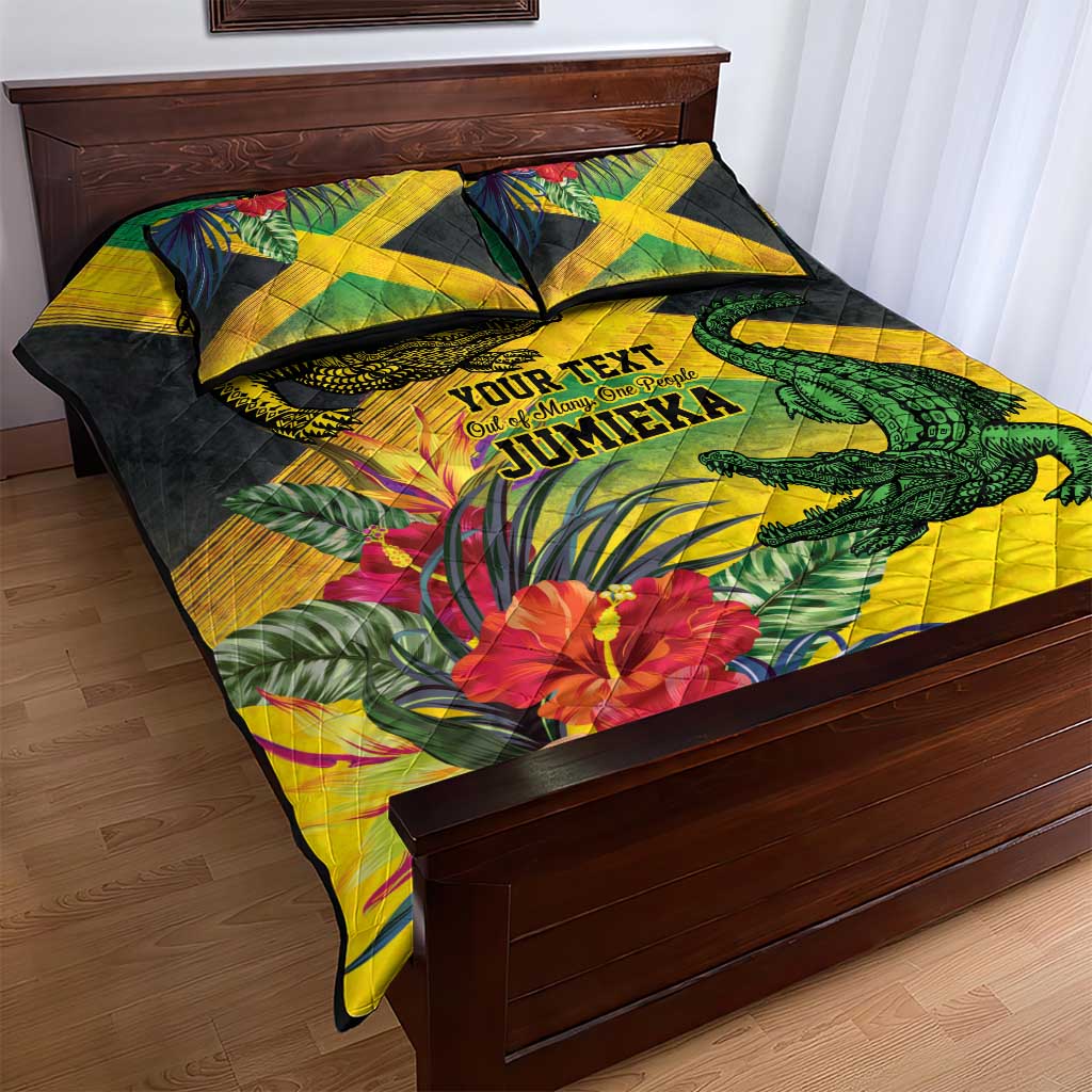 Personalized Black Jamaicans Crocodile Quilt Bed Set Tropical Flowers Grunge Flag LT9