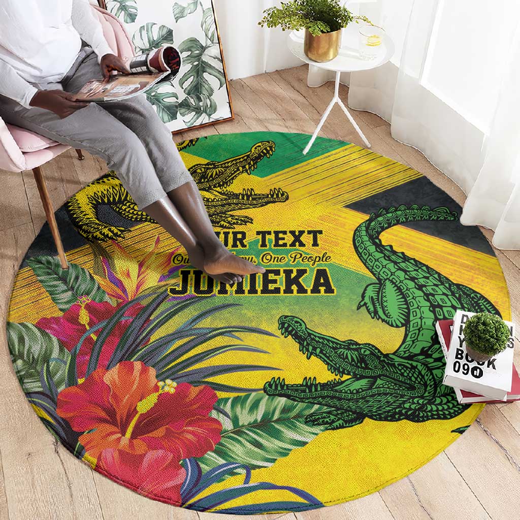 Personalized Black Jamaicans Crocodile Round Carpet Tropical Flowers Grunge Flag LT9