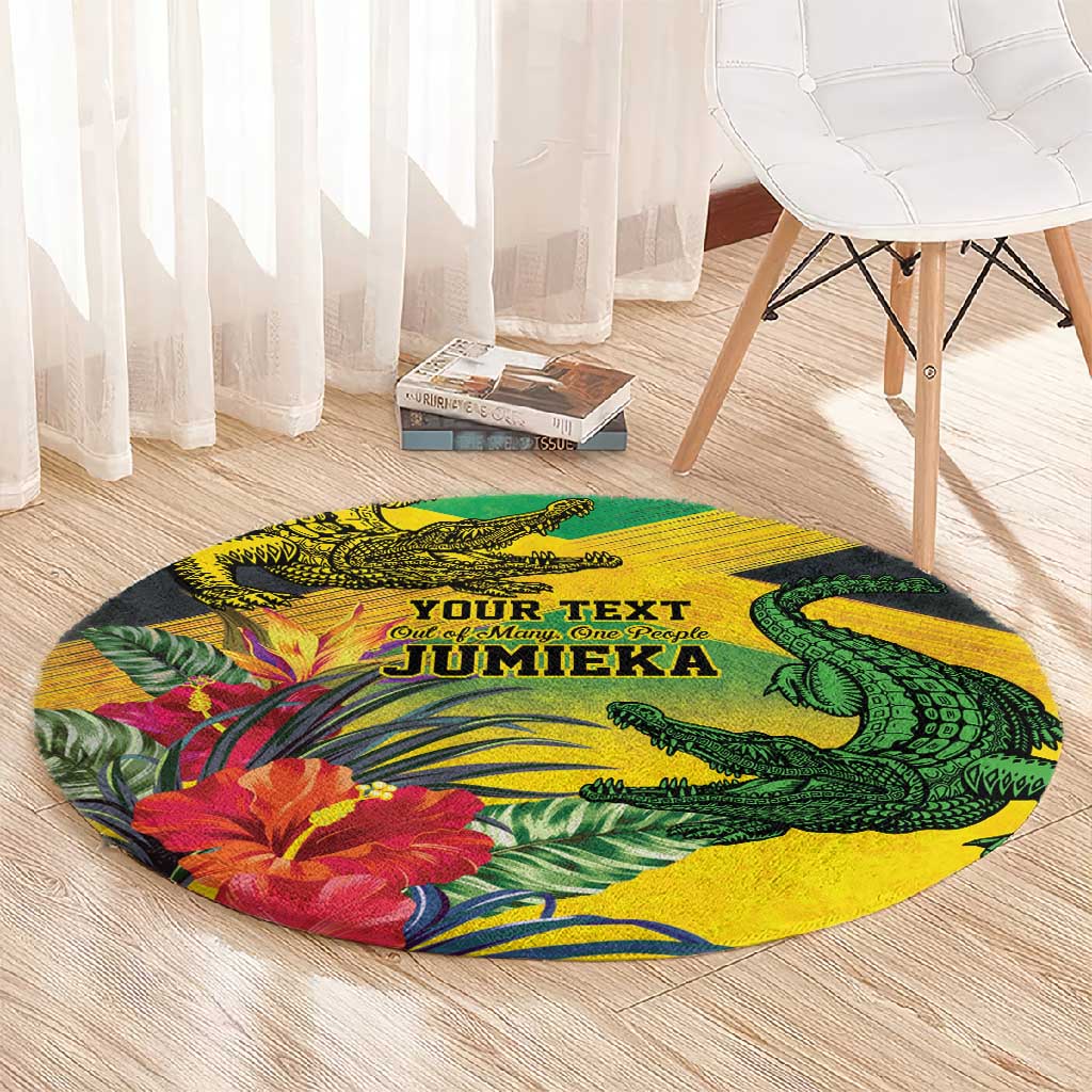 Personalized Black Jamaicans Crocodile Round Carpet Tropical Flowers Grunge Flag LT9