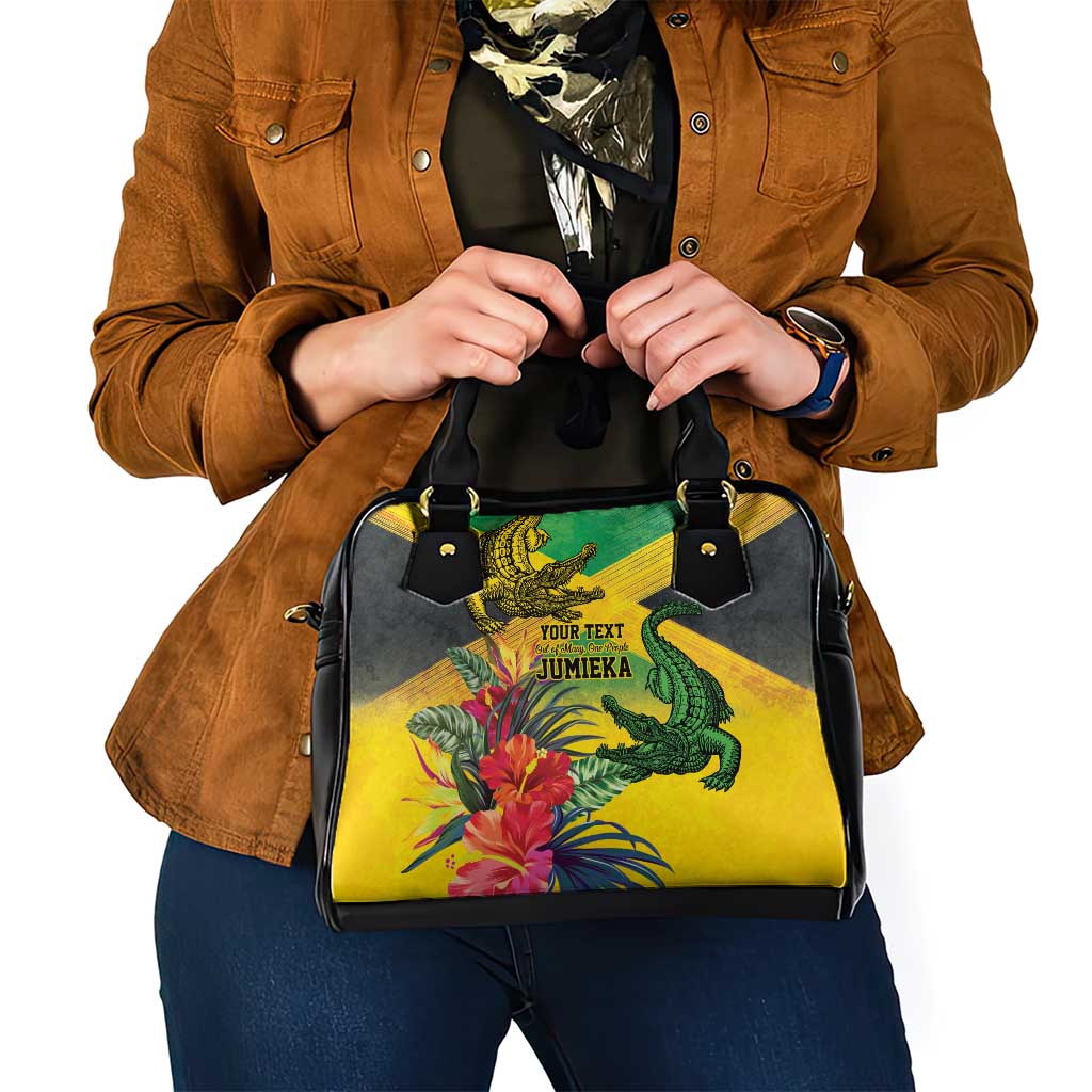 Personalized Jamaica Crocodile Shoulder Handbag Tropical Flowers Grunge Flag LT9