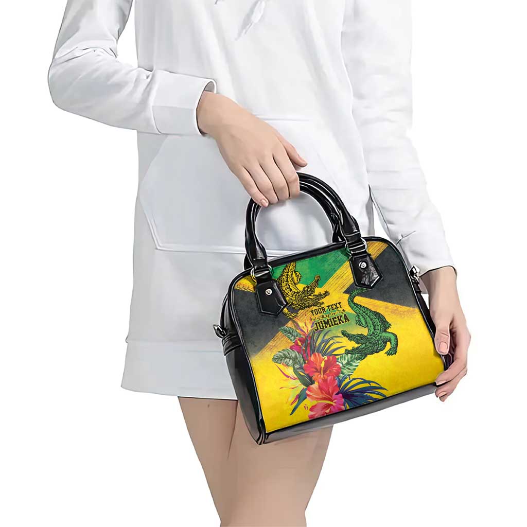 Personalized Jamaica Crocodile Shoulder Handbag Tropical Flowers Grunge Flag LT9