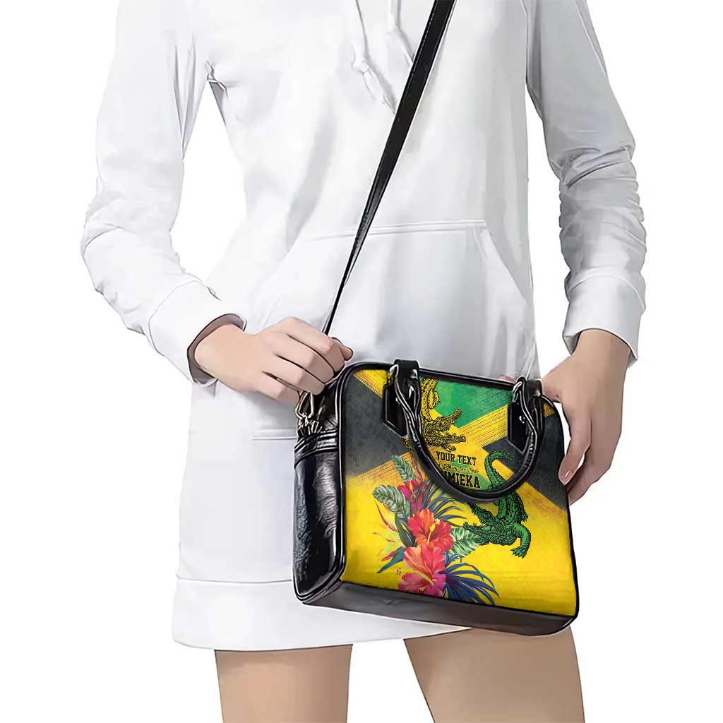 Personalized Jamaica Crocodile Shoulder Handbag Tropical Flowers Grunge Flag LT9
