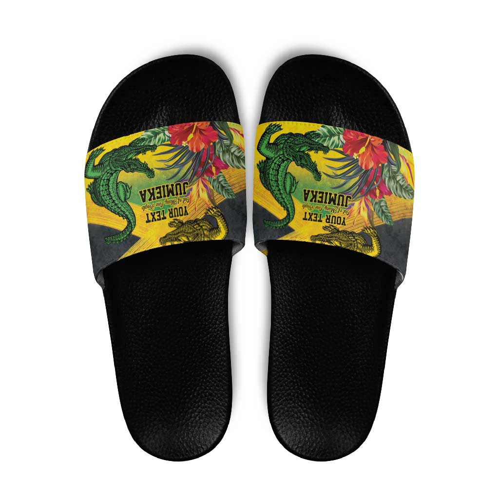 Personalized Jamaica Crocodile Slide Sandals Tropical Flowers Grunge Flag LT9