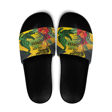 Personalized Jamaica Crocodile Slide Sandals Tropical Flowers Grunge Flag LT9