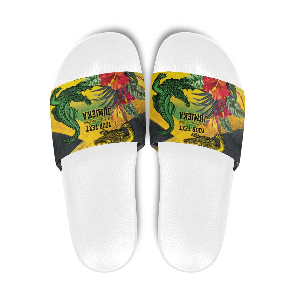 Personalized Jamaica Crocodile Slide Sandals Tropical Flowers Grunge Flag LT9
