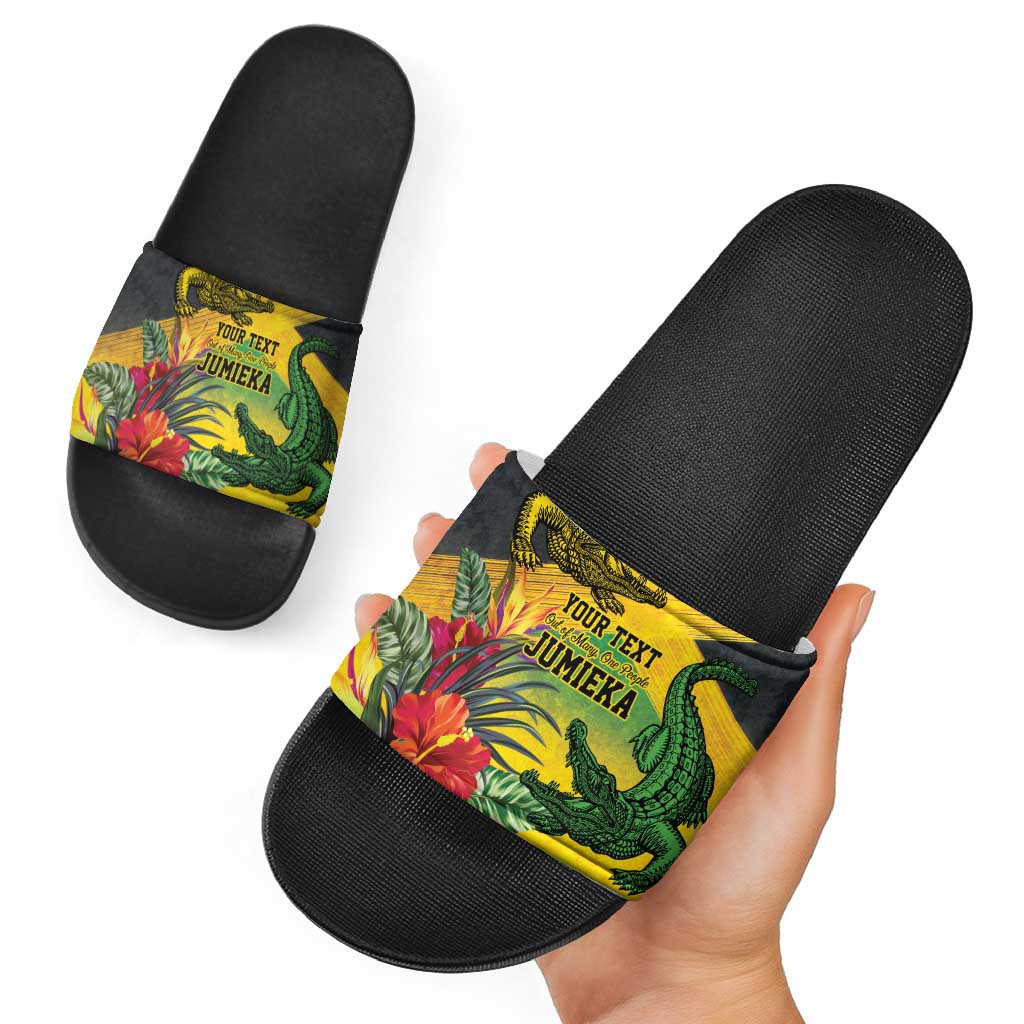 Personalized Jamaica Crocodile Slide Sandals Tropical Flowers Grunge Flag LT9