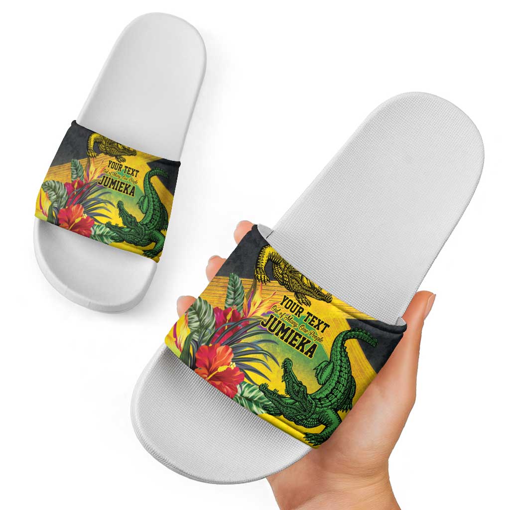 Personalized Jamaica Crocodile Slide Sandals Tropical Flowers Grunge Flag LT9