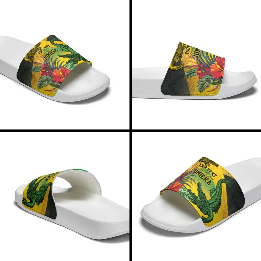 Personalized Jamaica Crocodile Slide Sandals Tropical Flowers Grunge Flag LT9