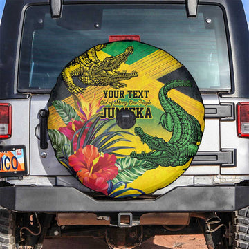 Personalized Jamaica Crocodile Spare Tire Cover Tropical Flowers Grunge Flag LT9