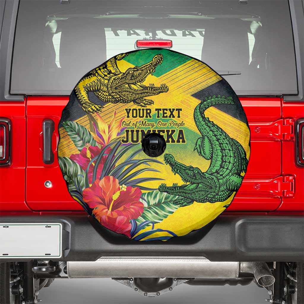Personalized Jamaica Crocodile Spare Tire Cover Tropical Flowers Grunge Flag LT9