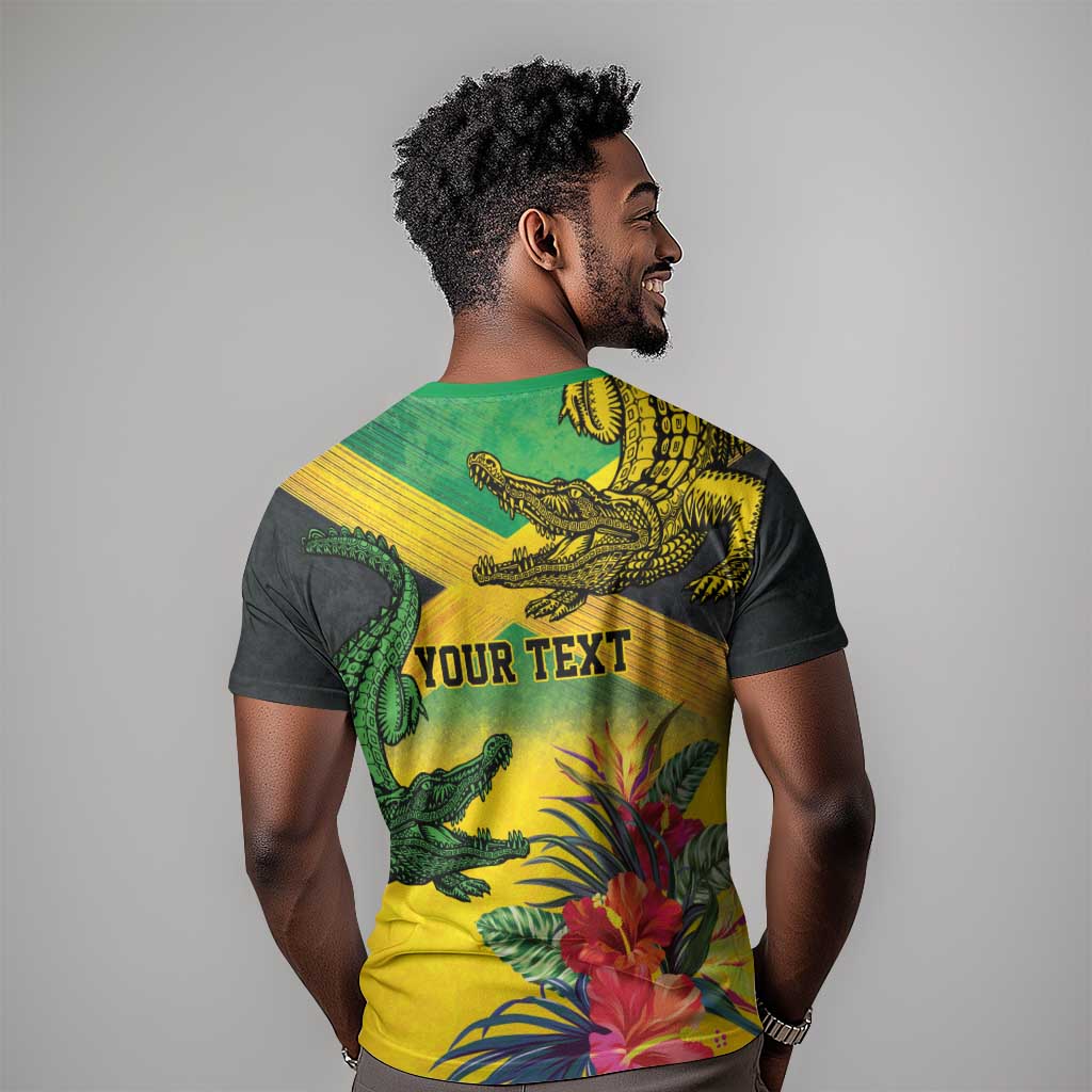 Personalized Black Jamaicans Crocodile T shirt Tropical Flowers Grunge Flag LT9